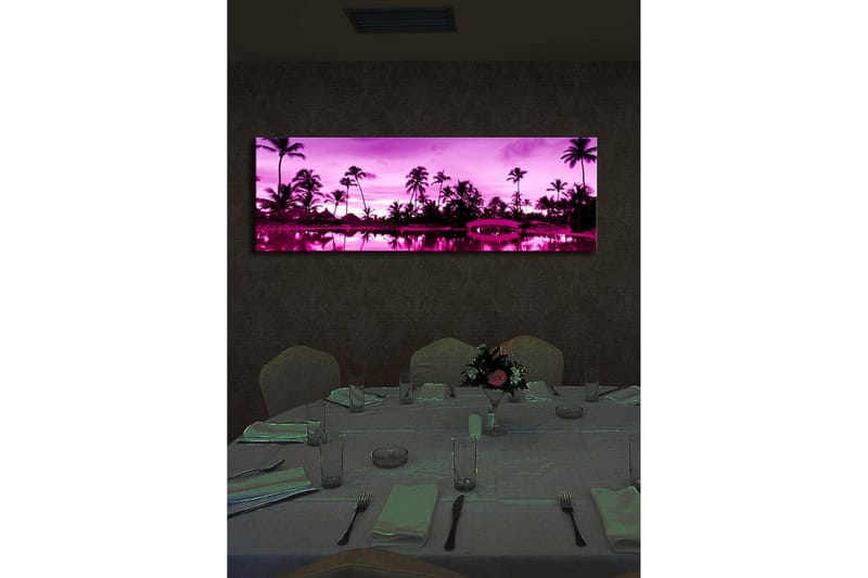 Canvastavla med LED-belysning 30x90 cm - Drömlik strandscen med palmer i skymningens ljus - Lila / Svart - Inredning & dekor - Tavlor & konst - Canvastavla