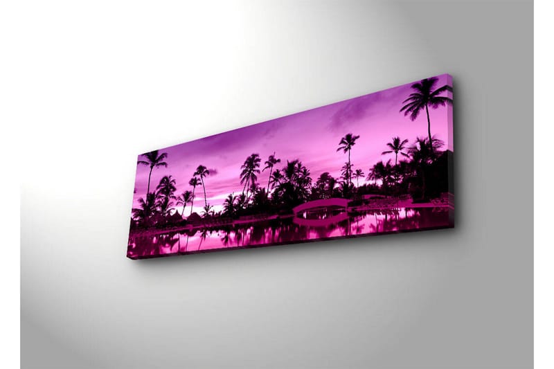Canvastavla med LED-belysning 30x90 cm - Drömlik strandscen med palmer i skymningens ljus - Lila / Svart - Inredning & dekor - Tavlor & konst - Canvastavla