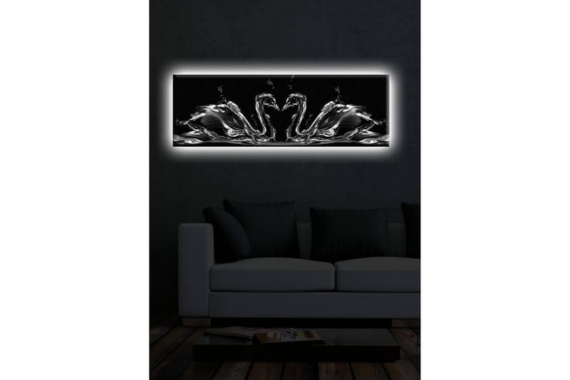 Canvastavla med LED-belysning 30x90 cm - Eleganta svanar i vattenrörelse - Svart / Vitt / Grått - Inredning & dekor - Tavlor & konst - Canvastavla
