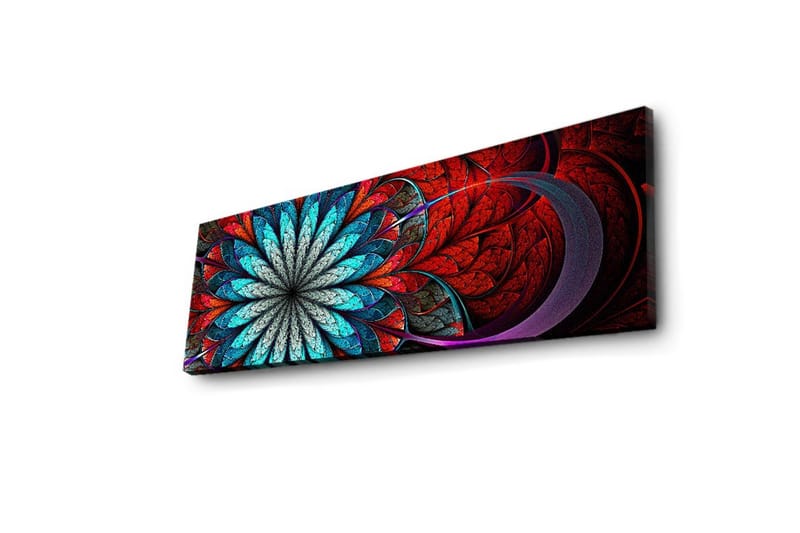Canvastavla med LED-belysning 30x90 cm - Färgglad abstrakt komposition med blommoliknande mönster - Röd / Turkos / Grå - Inredning & dekor - Tavlor & konst - Canvastavla