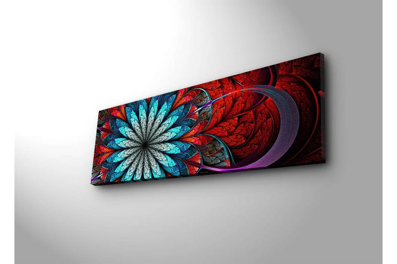 Canvastavla med LED-belysning 30x90 cm - Färgglad abstrakt komposition med blommoliknande mönster - Röd / Turkos / Grå - Inredning & dekor - Tavlor & konst - Canvastavla