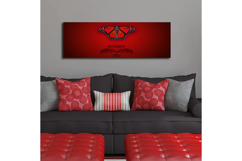 Canvastavla med LED-belysning 30x90 cm - Färgglad fjäril med detaljerade vingar - Röd / Svart / Orange - Inredning & dekor - Tavlor & konst - Canvastavla