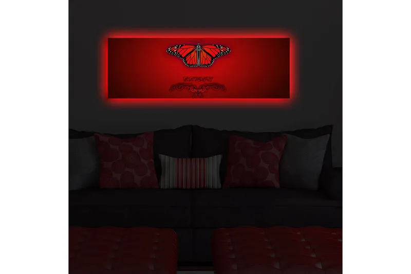 Canvastavla med LED-belysning 30x90 cm - Färgglad fjäril med detaljerade vingar - Röd / Svart / Orange - Inredning & dekor - Tavlor & konst - Canvastavla
