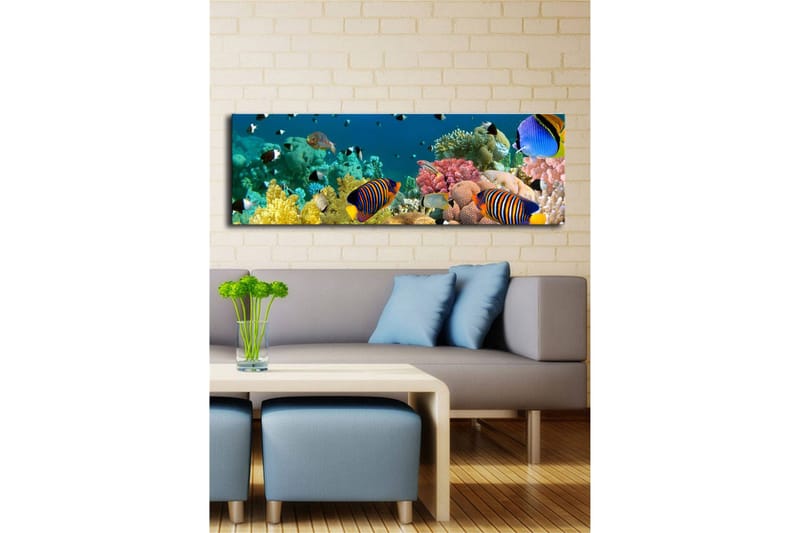 Canvastavla med LED-belysning 30x90 cm - Färgglad undervattensscen med tropiska fiskar och koraller - Blå / Gul / Rosa - Inredning & dekor - Tavlor & konst - Canvastavla