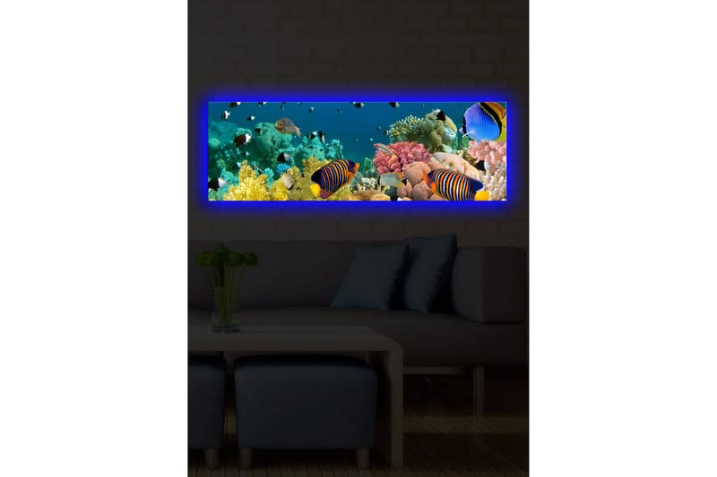 Canvastavla med LED-belysning 30x90 cm - Färgglad undervattensscen med tropiska fiskar och koraller - Blå / Gul / Rosa - Inredning & dekor - Tavlor & konst - Canvastavla