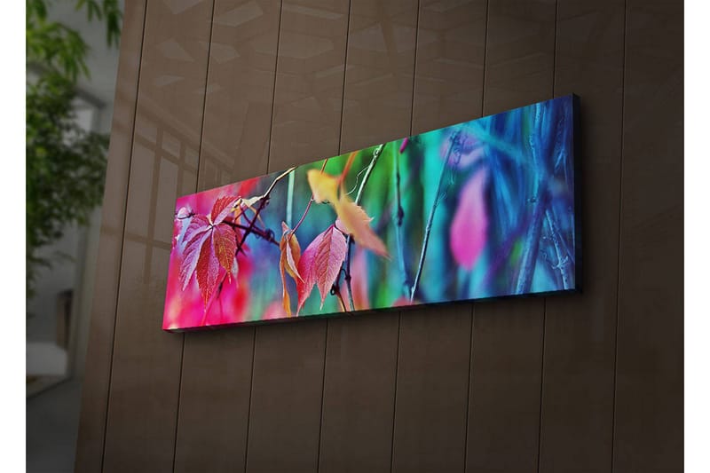 Canvastavla med LED-belysning 30x90 cm - Färgglada höstlöv i en abstrakt komposition - Rosa / Blå / Grön - Inredning & dekor - Tavlor & konst - Canvastavla