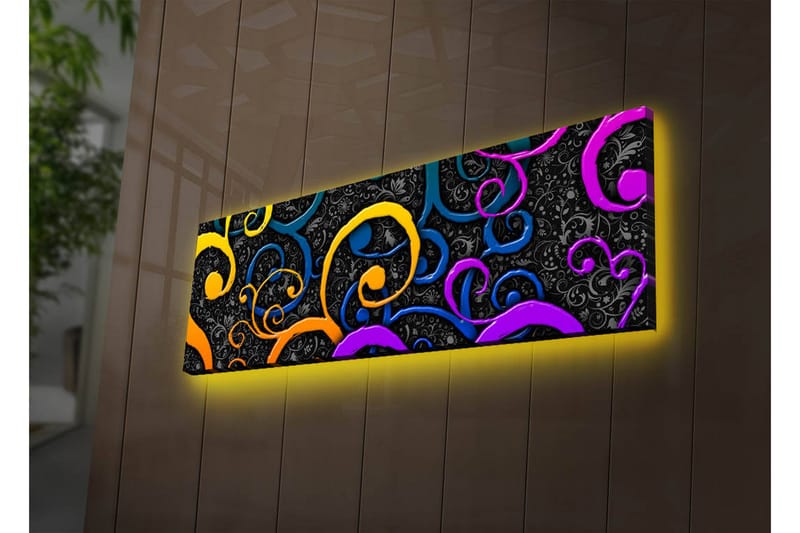 Canvastavla med LED-belysning 30x90 cm - Färgglada snirklar på en mörk bakgrund - Gul / Lila / Blå - Inredning & dekor - Tavlor & konst - Canvastavla