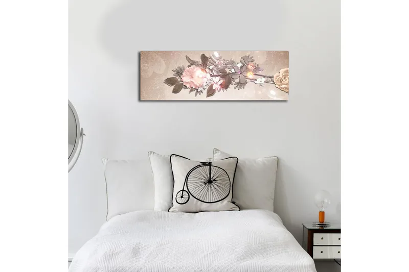 Canvastavla med LED-belysning 30x90 cm - Färgrik blomsterarrangemang med rosor och blad - Ljusrosa / Grön / Beige - Inredning & dekor - Tavlor & konst - Canvastavla