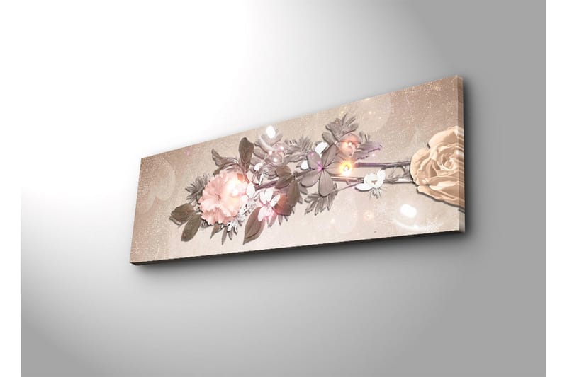 Canvastavla med LED-belysning 30x90 cm - Färgrik blomsterarrangemang med rosor och blad - Ljusrosa / Grön / Beige - Inredning & dekor - Tavlor & konst - Canvastavla