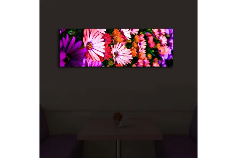 Canvastavla med LED-belysning 30x90 cm - Färgrik bukett av blommor - Rosa / Lila / Grön - Inredning & dekor - Tavlor & konst - Canvastavla