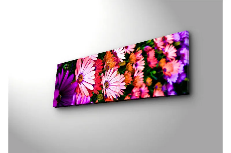 Canvastavla med LED-belysning 30x90 cm - Färgrik bukett av blommor - Rosa / Lila / Grön - Inredning & dekor - Tavlor & konst - Canvastavla