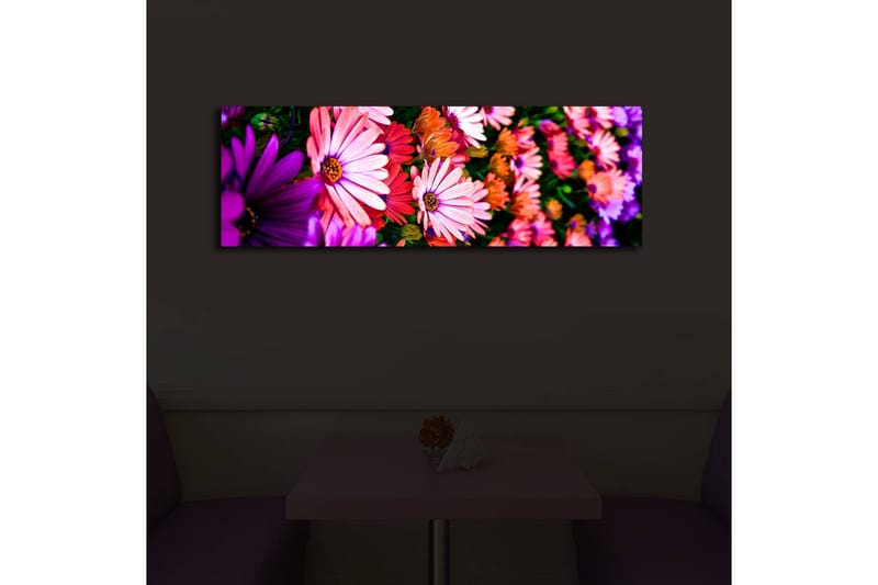 Canvastavla med LED-belysning 30x90 cm - Färgrik bukett av blommor - Rosa / Lila / Grön - Inredning & dekor - Tavlor & konst - Canvastavla