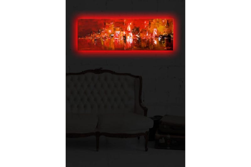 Canvastavla med LED-belysning 30x90 cm - Färgstark abstrakt komposition med inslag av röd och orange - Röd / Orange / Svart - Inredning & dekor - Tavlor & konst - Canvastavla