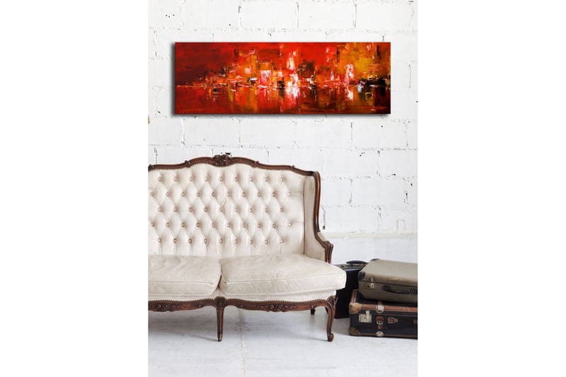 Canvastavla med LED-belysning 30x90 cm - Färgstark abstrakt komposition med inslag av röd och orange - Röd / Orange / Svart - Inredning & dekor - Tavlor & konst - Canvastavla