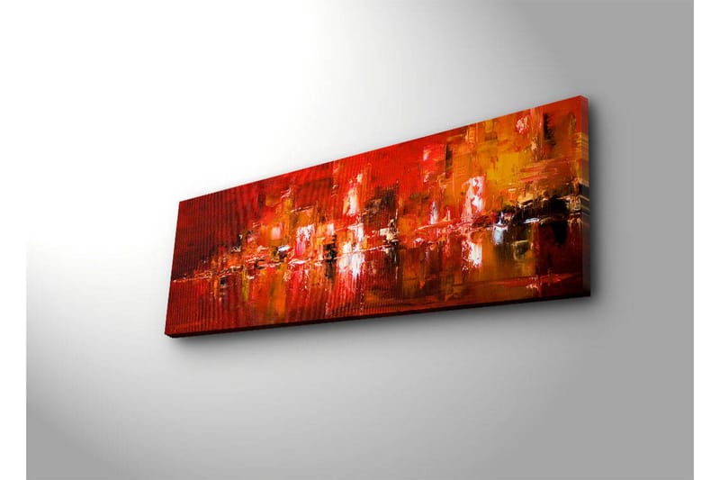 Canvastavla med LED-belysning 30x90 cm - Färgstark abstrakt komposition med inslag av röd och orange - Röd / Orange / Svart - Inredning & dekor - Tavlor & konst - Canvastavla