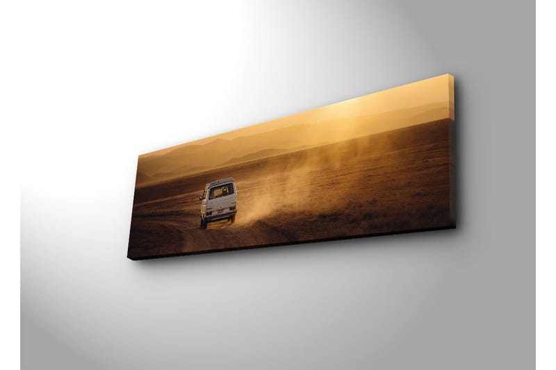Canvastavla med LED-belysning 30x90 cm - Färgstark landskapsvy med en bil som kör på en grusväg - Guld / Brunt - Inredning & dekor - Tavlor & konst - Canvastavla