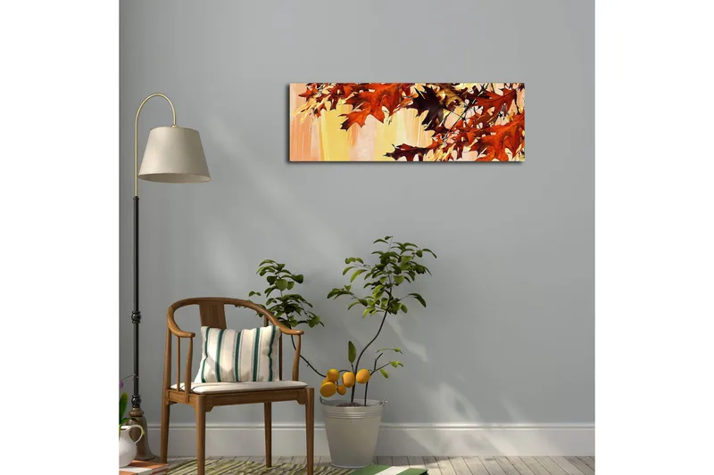 Canvastavla med LED-belysning 30x90 cm - Höstlöv i varma nyanser av röd och orange - Röd / Orange / Gul - Inredning & dekor - Tavlor & konst - Canvastavla