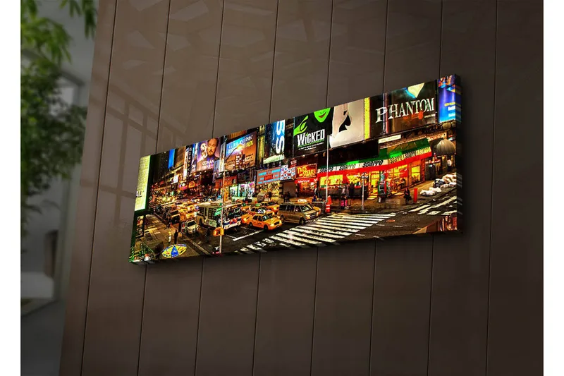 Canvastavla med LED-belysning 30x90 cm - Livlig stadsbild av Times Square med neonskyltar och trafik - Gul / Grön / Röd - Inredning & dekor - Tavlor & konst - Canvastavla