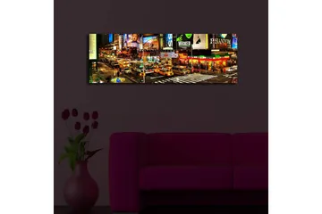 Canvastavla med LED-belysning 30x90 cm - Livlig stadsbild av Times Square med neonskyltar och trafik - Gul / Grön / Röd - Inredning & dekor - Tavlor & konst - Canvastavla