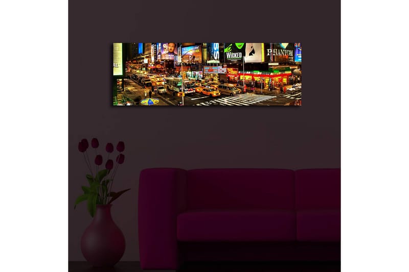 Canvastavla med LED-belysning 30x90 cm - Livlig stadsbild av Times Square med neonskyltar och trafik - Gul / Grön / Röd - Inredning & dekor - Tavlor & konst - Canvastavla