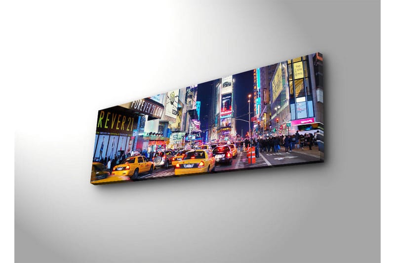 Canvastavla med LED-belysning 30x90 cm - Livlig stadsbild med gula taxibilar i en nattlig miljö - Gul / Blå / Svart - Inredning & dekor - Tavlor & konst - Canvastavla