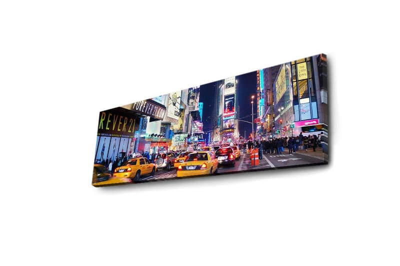 Canvastavla med LED-belysning 30x90 cm - Livlig stadsbild med gula taxibilar i en nattlig miljö - Gul / Blå / Svart - Inredning & dekor - Tavlor & konst - Canvastavla