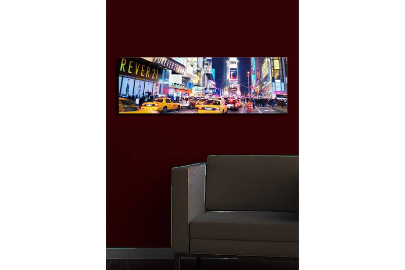 Canvastavla med LED-belysning 30x90 cm - Livlig stadsbild med gula taxibilar i en nattlig miljö - Gul / Blå / Svart - Inredning & dekor - Tavlor & konst - Canvastavla