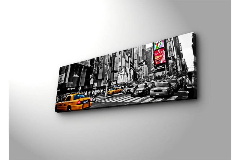 Canvastavla med LED-belysning 30x90 cm - Livlig stadsbild med gula taxibilar i en urban miljö - Gul / Svart / Grå - Inredning & dekor - Tavlor & konst - Canvastavla