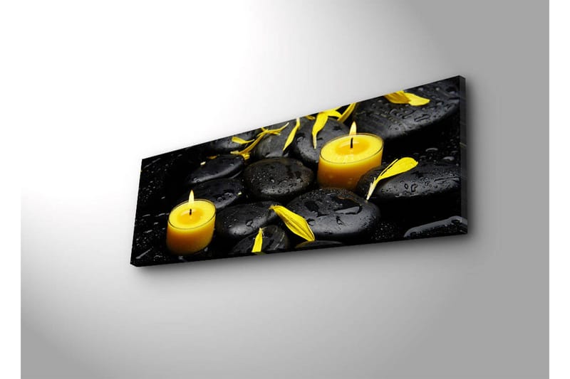 Canvastavla med LED-belysning 30x90 cm - Lugnande komposition med svarta stenar och brinnande ljus - Svart / Gul / Grå - Inredning & dekor - Tavlor & konst - Canvastavla