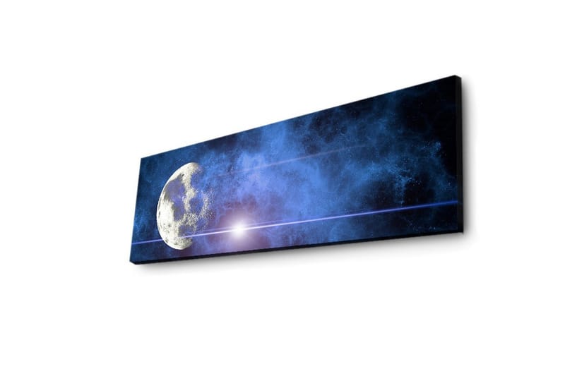 Canvastavla med LED-belysning 30x90 cm - Måne i en stjärnklar himmel med nebulosa - Mörkblå / Ljusblå / Vit - Inredning & dekor - Tavlor & konst - Canvastavla