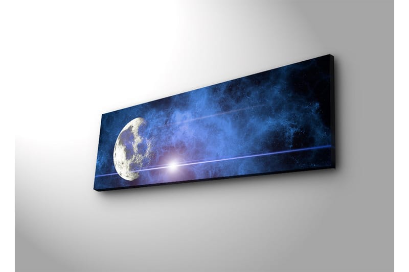 Canvastavla med LED-belysning 30x90 cm - Måne i en stjärnklar himmel med nebulosa - Mörkblå / Ljusblå / Vit - Inredning & dekor - Tavlor & konst - Canvastavla