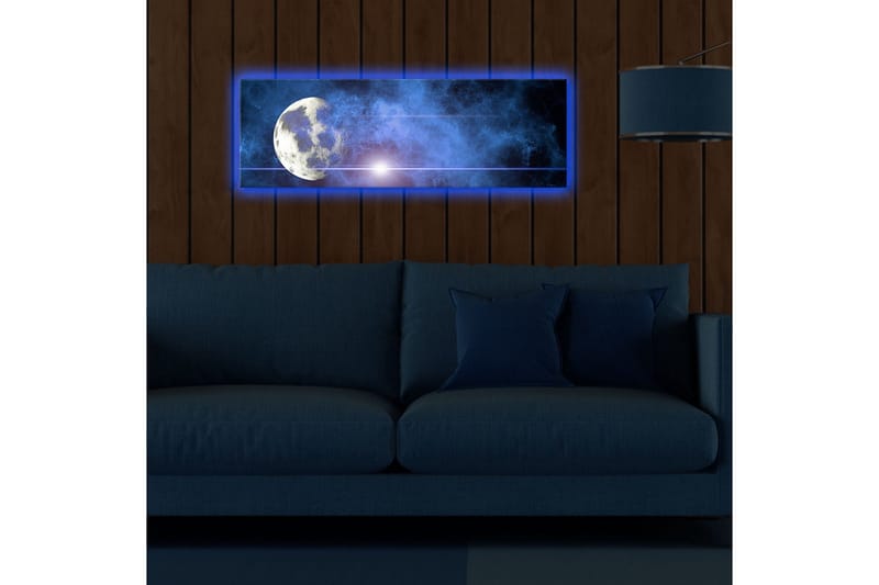 Canvastavla med LED-belysning 30x90 cm - Måne i en stjärnklar himmel med nebulosa - Mörkblå / Ljusblå / Vit - Inredning & dekor - Tavlor & konst - Canvastavla