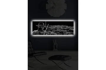 Canvastavla med LED-belysning 30x90 cm - Musiker som spelar fiol med en stadssilhuett i bakgrunden - Svart / Vit - Inredning & dekor - Tavlor & konst - Canvastavla