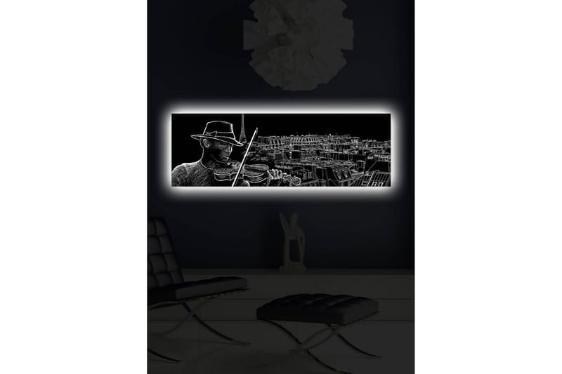 Canvastavla med LED-belysning 30x90 cm - Musiker som spelar fiol med en stadssilhuett i bakgrunden - Svart / Vit - Inredning & dekor - Tavlor & konst - Canvastavla