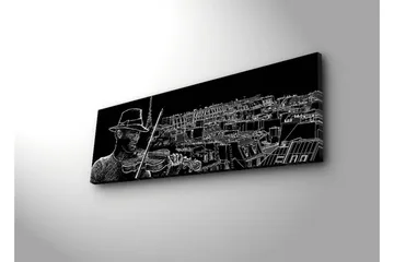 Canvastavla med LED-belysning 30x90 cm - Musiker som spelar fiol med en stadssilhuett i bakgrunden - Svart / Vit - Inredning & dekor - Tavlor & konst - Canvastavla