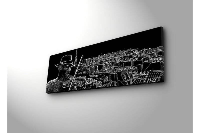 Canvastavla med LED-belysning 30x90 cm - Musiker som spelar fiol med en stadssilhuett i bakgrunden - Svart / Vit - Inredning & dekor - Tavlor & konst - Canvastavla