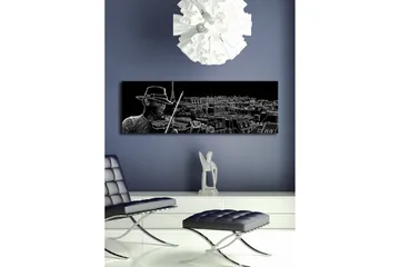 Canvastavla med LED-belysning 30x90 cm - Musiker som spelar fiol med en stadssilhuett i bakgrunden - Svart / Vit - Inredning & dekor - Tavlor & konst - Canvastavla