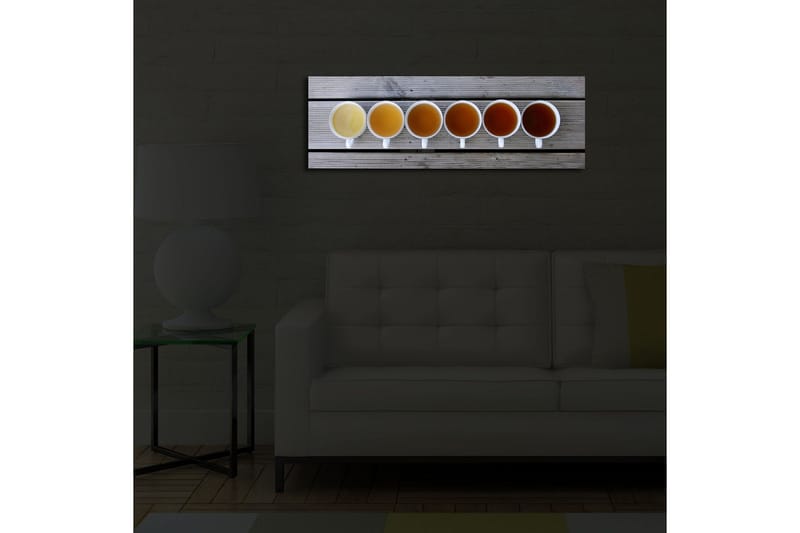 Canvastavla med LED-belysning 30x90 cm - Rad av kaffekoppar med olika nyanser av dryck - Ljusgul / Brun / Orange - Inredning & dekor - Tavlor & konst - Canvastavla