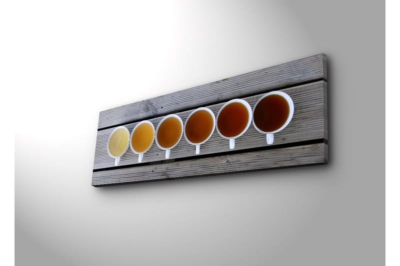 Canvastavla med LED-belysning 30x90 cm - Rad av kaffekoppar med olika nyanser av dryck - Ljusgul / Brun / Orange - Inredning & dekor - Tavlor & konst - Canvastavla