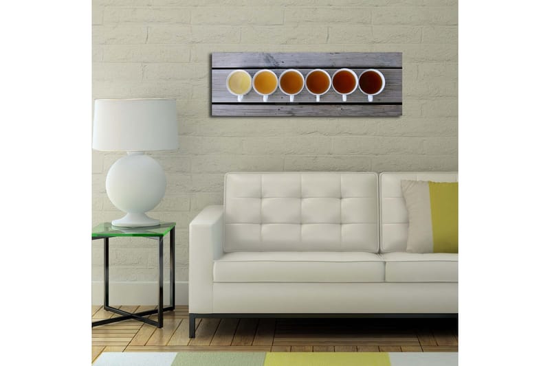 Canvastavla med LED-belysning 30x90 cm - Rad av kaffekoppar med olika nyanser av dryck - Ljusgul / Brun / Orange - Inredning & dekor - Tavlor & konst - Canvastavla