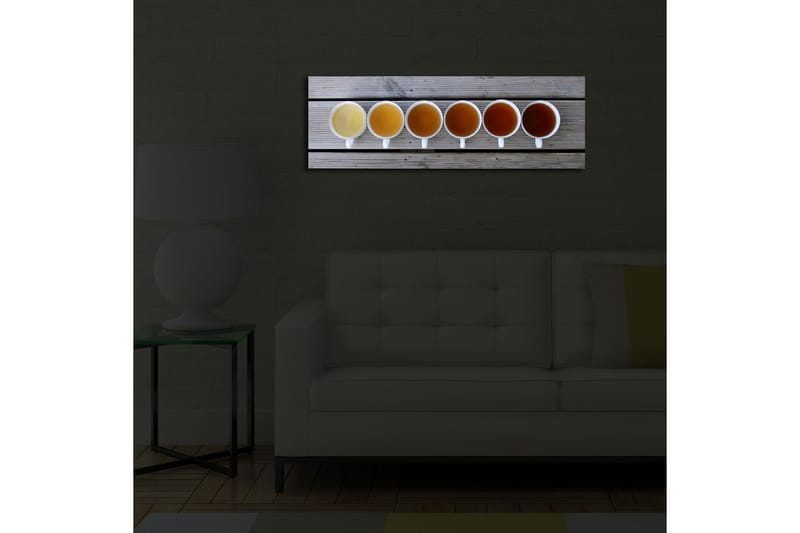 Canvastavla med LED-belysning 30x90 cm - Rad av kaffekoppar med olika nyanser av dryck - Ljusgul / Brun / Orange - Inredning & dekor - Tavlor & konst - Canvastavla