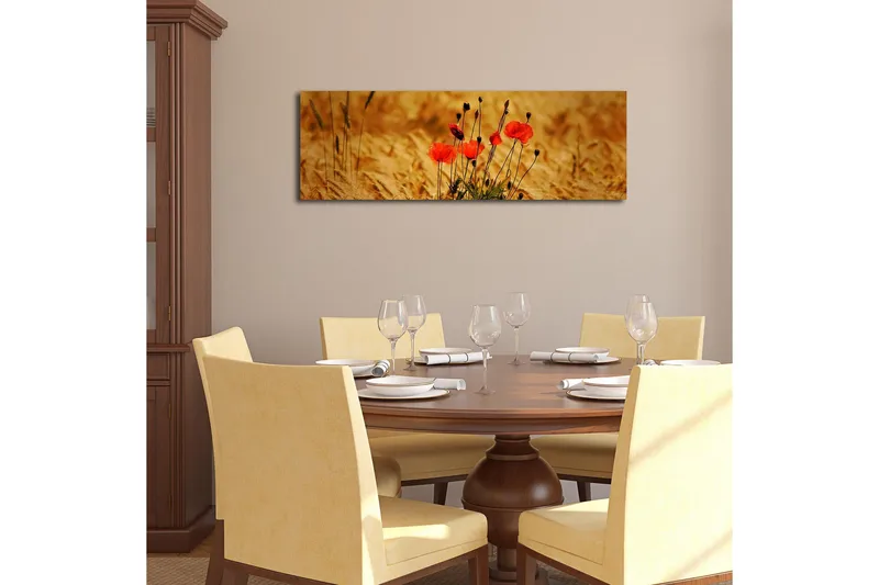 Canvastavla med LED-belysning 30x90 cm - Röd vallmo i gyllene fält - Röd / Guldbrun - Inredning & dekor - Tavlor & konst - Canvastavla
