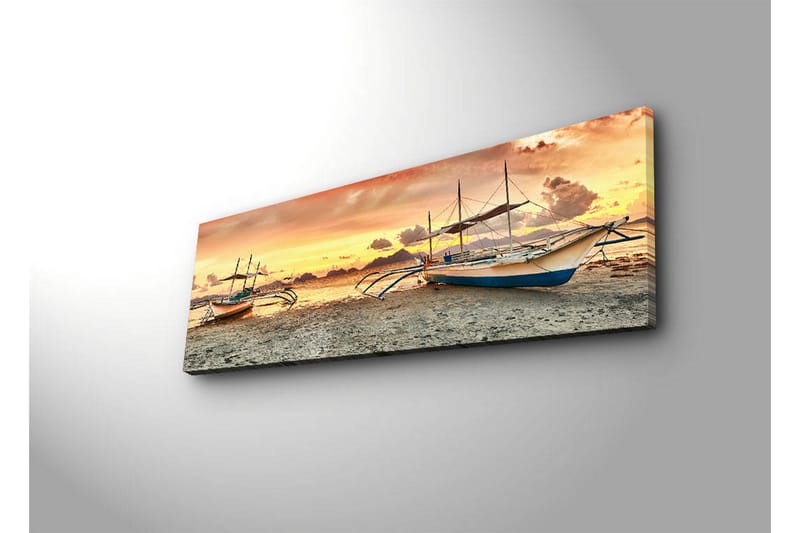 Canvastavla med LED-belysning 30x90 cm - Segelbåtar vid solnedgången över havet - Orange / Blå / Beige - Inredning & dekor - Tavlor & konst - Canvastavla