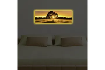 Canvastavla med LED-belysning 30x90 cm - Silhuett av ett träd mot en gyllene solnedgång - Guld / Svart / Grön - Inredning & dekor - Tavlor & konst - Canvastavla