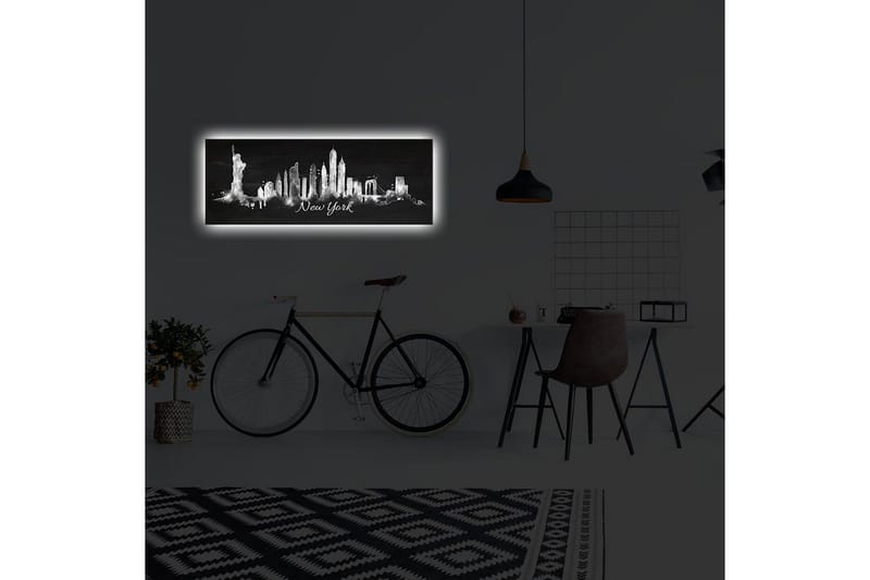 Canvastavla med LED-belysning 30x90 cm - Silhuett av New Yorks skyline med ikoniska byggnader - Svart / Vitt - Inredning & dekor - Tavlor & konst - Canvastavla