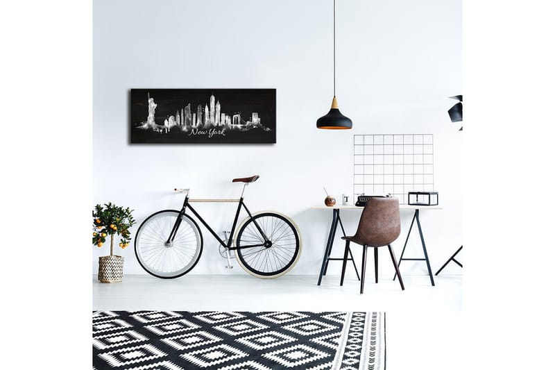 Canvastavla med LED-belysning 30x90 cm - Silhuett av New Yorks skyline med ikoniska byggnader - Svart / Vitt - Inredning & dekor - Tavlor & konst - Canvastavla