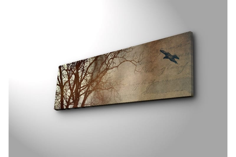 Canvastavla med LED-belysning 30x90 cm - Silhuett av träd med en fågel i flykt mot en mjukt tonad bakgrund - Mörkbrun / Beige / Svart - Inredning & dekor - Tavlor & konst - Canvastavla
