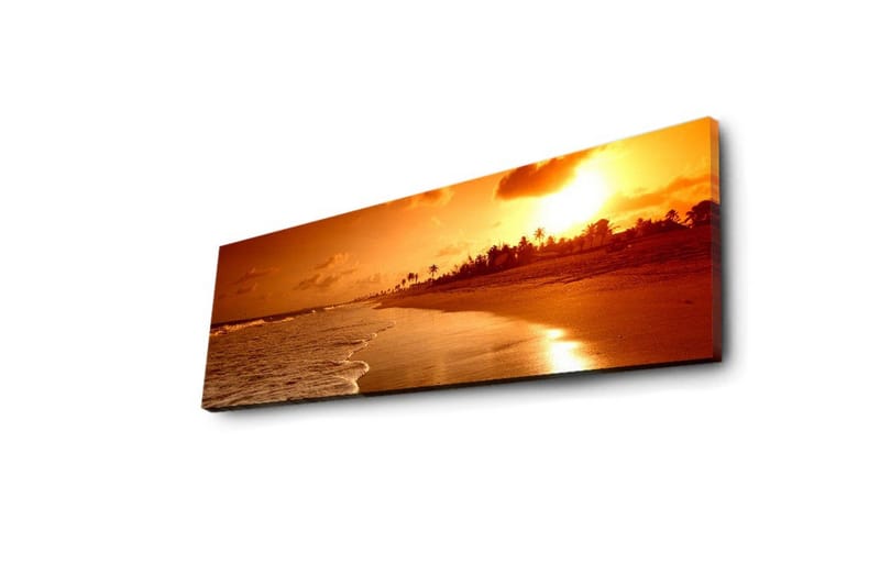 Canvastavla med LED-belysning 30x90 cm - Solnedgång över en strand med palmer i silhuett - Orange / Guld / Brun - Inredning & dekor - Tavlor & konst - Canvastavla