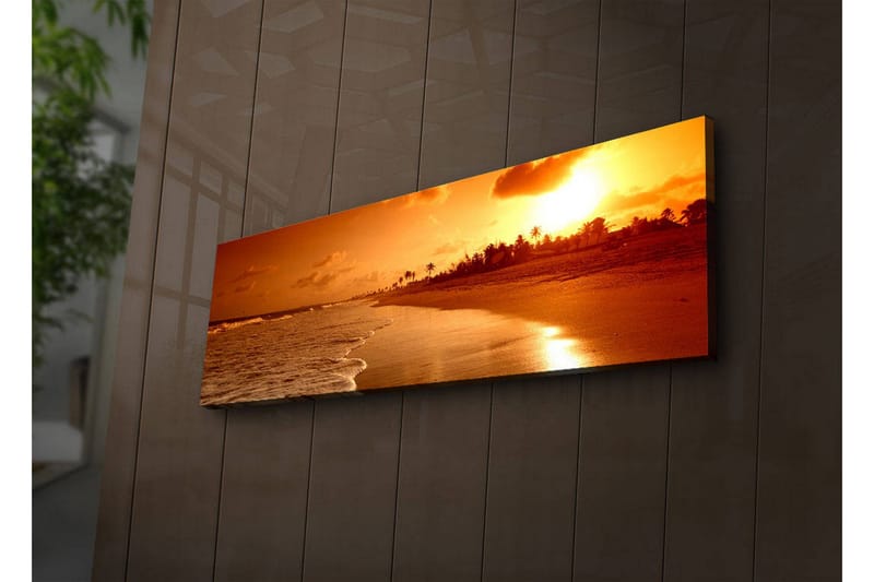 Canvastavla med LED-belysning 30x90 cm - Solnedgång över en strand med palmer i silhuett - Orange / Guld / Brun - Inredning & dekor - Tavlor & konst - Canvastavla