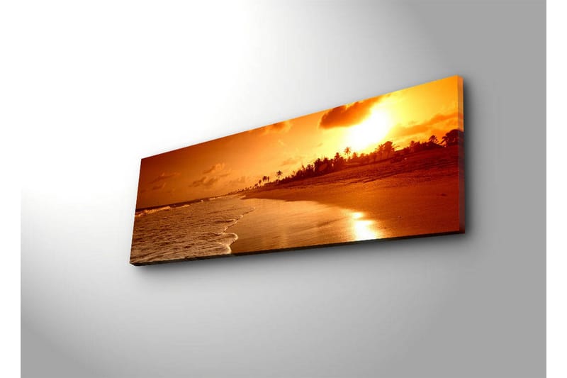 Canvastavla med LED-belysning 30x90 cm - Solnedgång över en strand med palmer i silhuett - Orange / Guld / Brun - Inredning & dekor - Tavlor & konst - Canvastavla